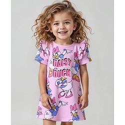 Babyhug DIsney Single Jersey Knit Half Sleeves Nighty With Daisy Duck Print & Frill Detailing - Pink