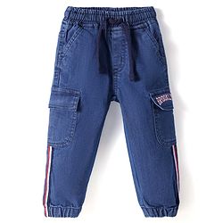 Babyhug Cotton Denim Full Length Washed Joggers With Stretch - Blue