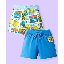Babyhug Single Jersey Knit Shorts with Beach Theme Print Pack of 2 - Blue