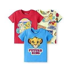 Babyhug Disney Single Jersey Knit Half Sleeves T-Shirts With Simba Graphics Pack of 3 - Blue Red & Light Green