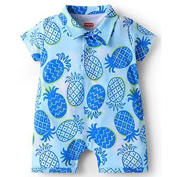 Babyhug 100% Cotton Knit Half Sleeves Romper With Pineapple Print - Blue
