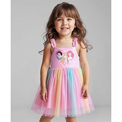 Babyhug Disney Sleeveless Party Dress With Disney Princess Applique Graphics And Ombre Effect - Pink & Light Blue