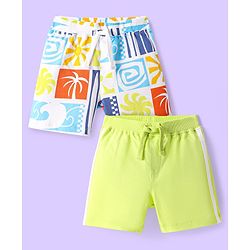 Babyhug Single Jersey Knit Shorts with Beach Theme Print Pack of 2 - Neon Green & Blue