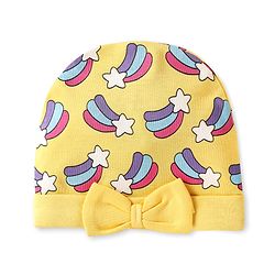 Babyhug 100% Cotton Cap with Rainbow Print & Bow Applique - Yellow