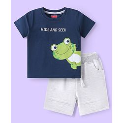 Babyhug Single Jersey Knit Half Sleeves T-Shirt & Shorts Set With Frog Print - Navy Blue