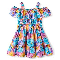 Babyhug Rayon Woven Cold Shoulder Sleeves Frock With Floral Print - Multicolor