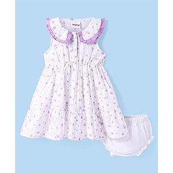 Babyhug Cotton Woven Sleeveless Peter Pan Collared Frock With Floral Print & Bloomer - White