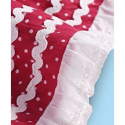 Babyhug Cotton Knit Sleeveless Frock Bloomer & Head Band with Lace Detailing - Red