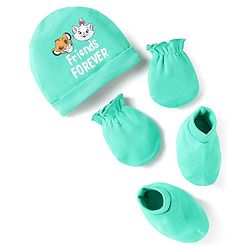 Babyhug Disney Interlock Knit Cap Mittens & Booties Set With Disney Character Print Sea Green - Diameter 13 cm