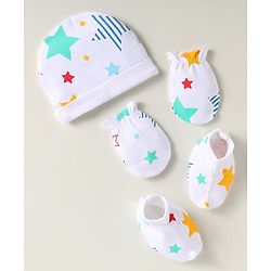 Babyhug Disney Interlock Knit Cap Mittens & Booties Set With Dalmatians Graphics White - Diameter 16 cm