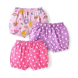 Babyhug 100% Cotton Knit Bloomers with Tropical & Polka Dot Print Pack of 3 - Pink & Purple