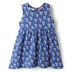 Babyhug Single Jersey Knit Sleeveless Frock With Heart Print - Blue