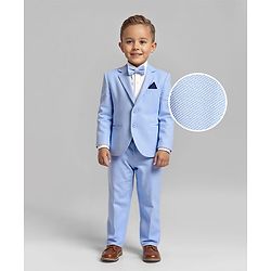 Babyhug Knit Full Sleeves 3 Piece Textured Partywear Suit With Bow - Light Blue & Pink