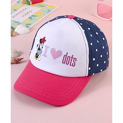 Babyhug Baseball Cap with Minnie Mouse & Text Print White & Navy Blue - Diameter 13cm