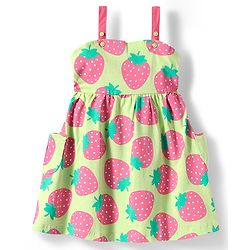 Babyhug Cotton Knit Sleeveless Frock With Strawberry Print - Yellow
