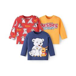 Babyhug Cotton Knit Full Sleeves T-Shirts with Animal Print Pack of 3 - Red Yellow & Blue