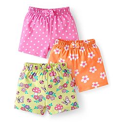 Babyhug Single Jersey Knit Mid Thigh Shorts Floral Print Pack of 3 - Pink Yellow & Orange