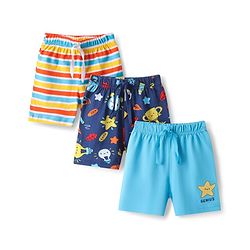 Babyhug Single Jersey Knit Mid Thigh Shorts With Space Theme Print Pack of 3 - Multicolor