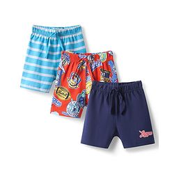 Babyhug Single Jersey Knit Mid Thigh Shorts With Text Print Pack of 3 - Red Light & Navy Blue