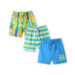 Babyhug Cotton Knit Mid Thigh Shorts with Tropical Theme Print & Stripes Pack of 3 - Multicolor