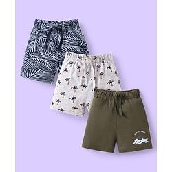 Babyhug Single Jersey Knit Mid Thigh Shorts with Tropical & Text Print Pack of 3 - Black & Grey