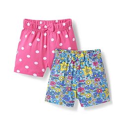 Babyhug Cotton Knit Mid Thigh Floral & Polka Dots Printed Shorts with Bow Applique Pack of 2 - Blue & Pink