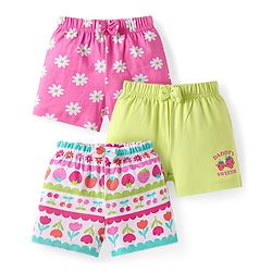 Babyhug Single Jersey Knit Mid Thigh Shorts Floral Print Pack of 3 - Pink Lime Green & White