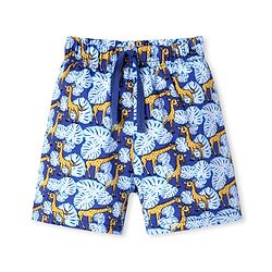 Babyhug Cotton Knit Mid Thigh Length Shorts with Giraffe Print - Blue