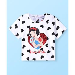 Babyhug Disney Single Jersey Knit Half Sleeves Drop Shoulder T-Shirt With Disney Princess Snow White Graphics - White