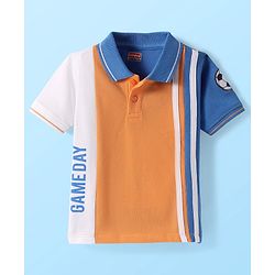 Babyhug Cotton Knit Half Sleeves Cut & Sew Polo T-shirt with Text Print & Tape Detailing - Orange