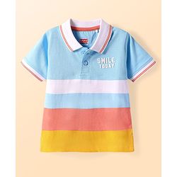 Babyhug Cotton Knit Half Sleeves Polo T-Shirt With Color Block Design - Multicolor