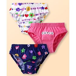 Babyhug 100% Cotton Knit Panties with Floral Print Pack of 3 - Pink Blue & White