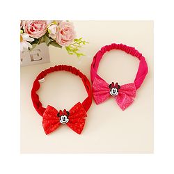 Babyhug Disney Free Size Headbands With Minnie Mouse Bow Applique - Red & Fuchsia