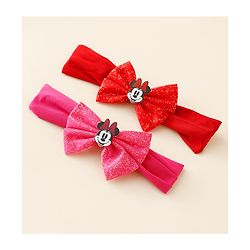 Babyhug Disney Free Size Headbands With Minnie Mouse Bow Applique - Red & Fuchsia