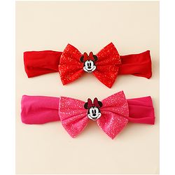 Babyhug Disney Free Size Headbands With Minnie Mouse Bow Applique - Red & Fuchsia