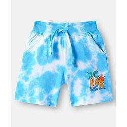 Babyhug Cotton Knit Shorts With Tropical & Tie & Dye Print - Light Blue & White