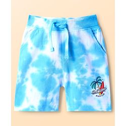 Babyhug Cotton Looper Knit Tie & Dye Shorts with Beach Theme Print - Light Blue
