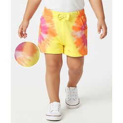 Babyhug Cotton Knit Shorts with Tie & Dye & Bow Applique - Yellow