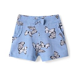 Babyhug Cotton Knit Shorts With Butterfly Print - Light Blue