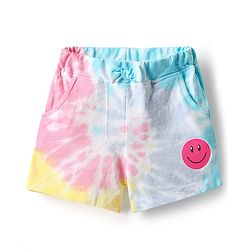 Babyhug Cotton Knit Shorts With Bow Applique Tie & Dye Print - Light Blue