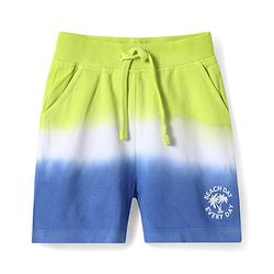 Babyhug Cotton Knit Shorts With Colour Block Design - Green White & Blue