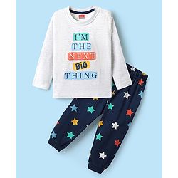 Babyhug Cotton Knit Full Sleeves Night Suit with Star & Im The Next Big Thing Text Print - Navy Blue & White