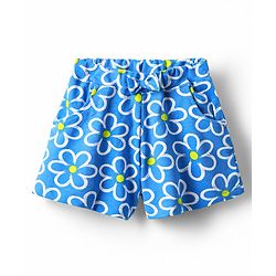 Babyhug Cotton Knit Shorts With Floral Print - Blue