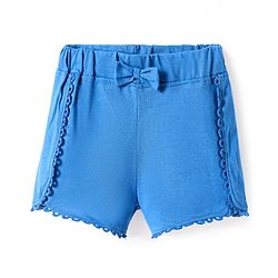 Babyhug Cotton Knit Solid Shorts with Bow Applique & Lace Detailing - Blue