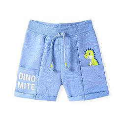 Babyhug Cotton Knit Dino Printed Shorts - Light Blue