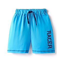 Babyhug Cotton Knit Mid Thigh Length Shorts with Text Print - Blue