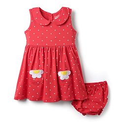 Babyhug Cotton Knit Sleeveless Frock With Polka Dot Print & Bloomer - Red