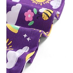 Babyhug Cotton Knit Sleeveless Floral Printed Frock With Bloomer & Headband - Purple