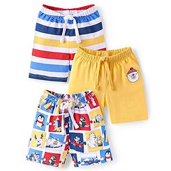 Babyhug Single Jersey Knit Shorts with Stripe & Animal Print Pack of 3 - Blue & Yellow