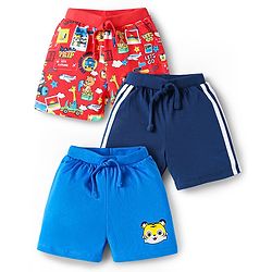 Babyhug Cotton Knit Knee Length Animal Printed Shorts Pack of 3 - Red Medium & Navy Blue